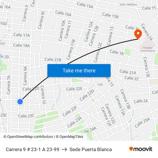 Carrera 9 # 23-1 A 23-99 to Sede Puerta Blanca map