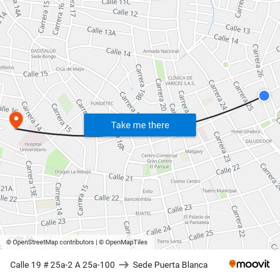 Calle 19 # 25a-2 A 25a-100 to Sede Puerta Blanca map