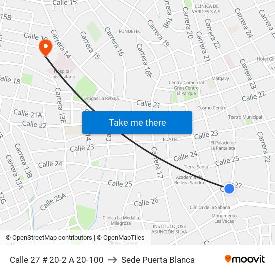 Calle 27 # 20-2 A 20-100 to Sede Puerta Blanca map