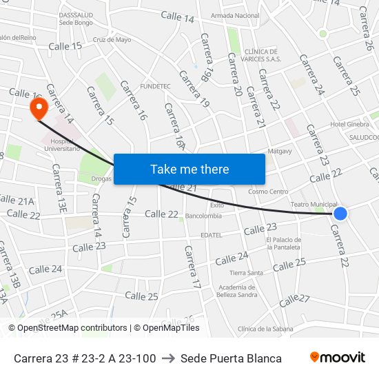 Carrera 23 # 23-2 A 23-100 to Sede Puerta Blanca map