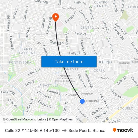 Calle 32 # 14b-36 A 14b-100 to Sede Puerta Blanca map