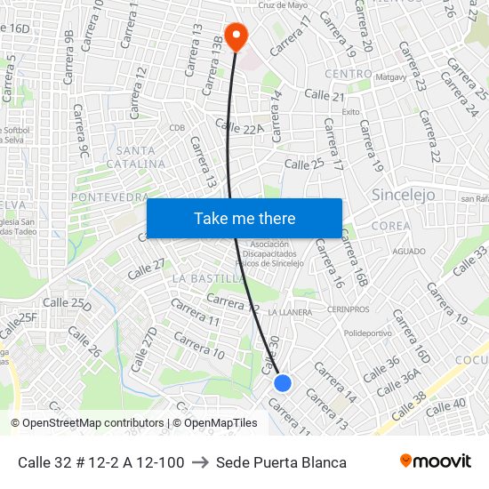 Calle 32 # 12-2 A 12-100 to Sede Puerta Blanca map