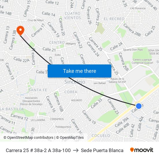 Carrera 25 # 38a-2 A 38a-100 to Sede Puerta Blanca map