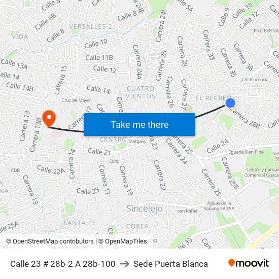 Calle 23 # 28b-2 A 28b-100 to Sede Puerta Blanca map