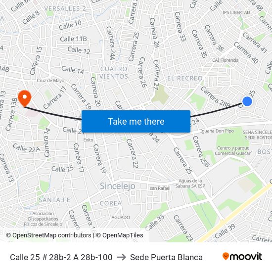 Calle 25 # 28b-2 A 28b-100 to Sede Puerta Blanca map