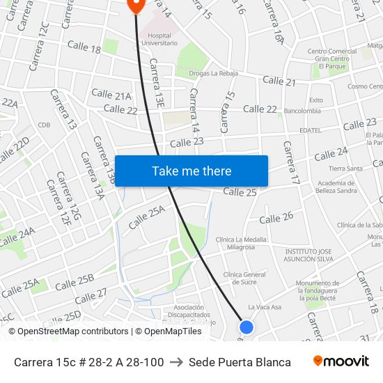 Carrera 15c # 28-2 A 28-100 to Sede Puerta Blanca map