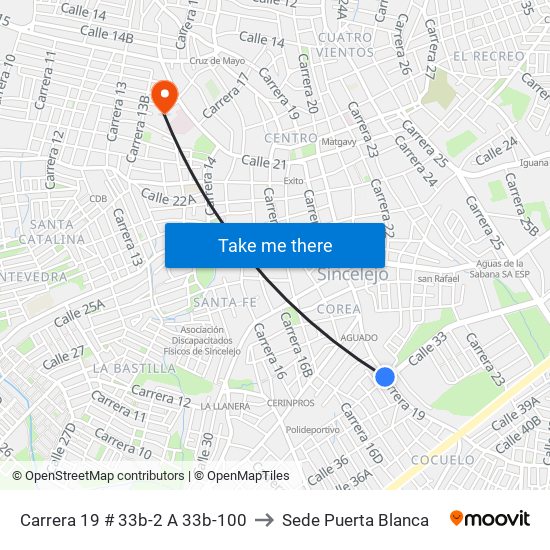 Carrera 19 # 33b-2 A 33b-100 to Sede Puerta Blanca map