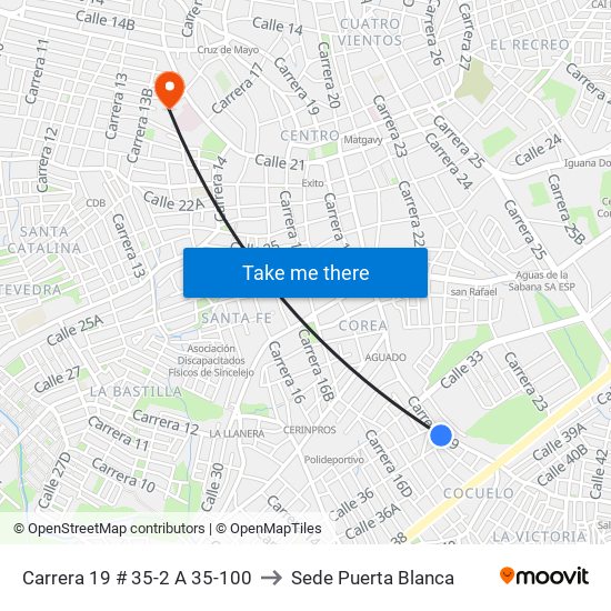 Carrera 19 # 35-2 A 35-100 to Sede Puerta Blanca map