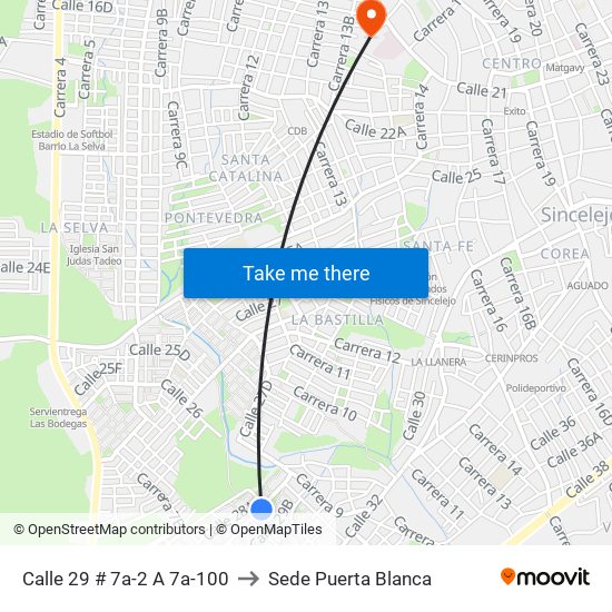Calle 29 # 7a-2 A 7a-100 to Sede Puerta Blanca map