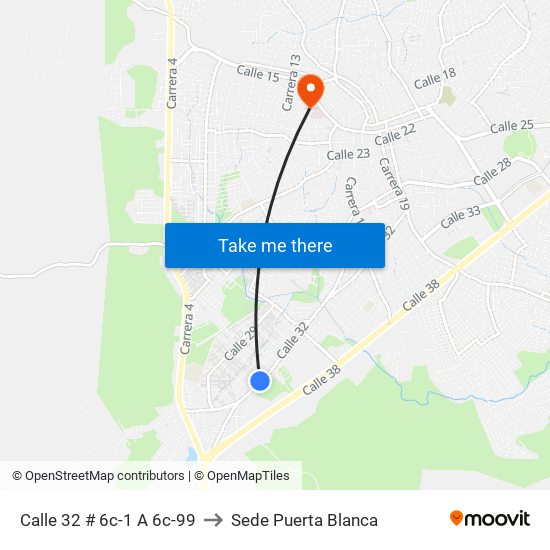 Calle 32 # 6c-1 A 6c-99 to Sede Puerta Blanca map