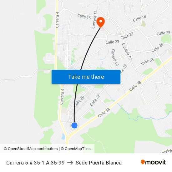 Carrera 5 # 35-1 A 35-99 to Sede Puerta Blanca map