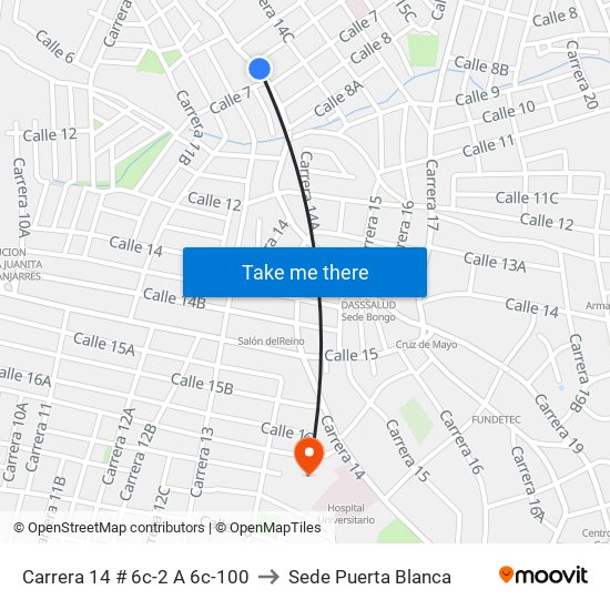 Carrera 14 # 6c-2 A 6c-100 to Sede Puerta Blanca map