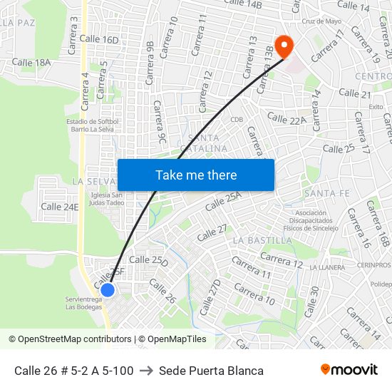 Calle 26 # 5-2 A 5-100 to Sede Puerta Blanca map