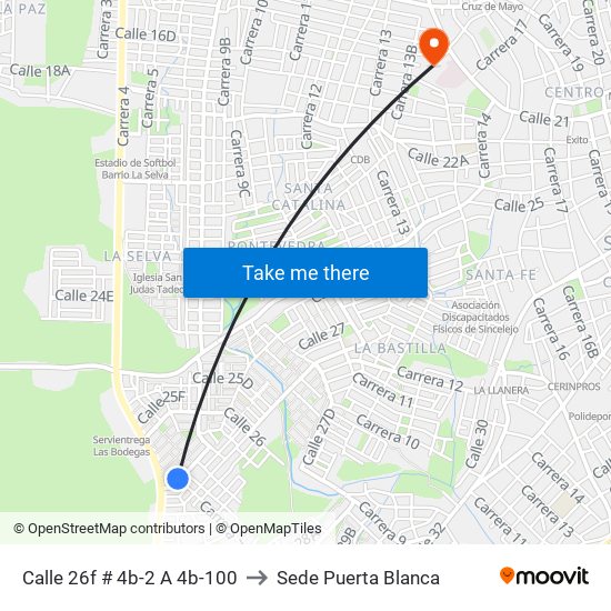 Calle 26f # 4b-2 A 4b-100 to Sede Puerta Blanca map