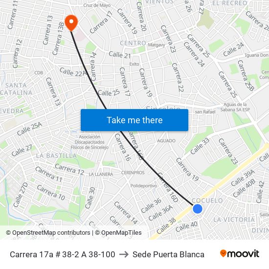 Carrera 17a # 38-2 A 38-100 to Sede Puerta Blanca map