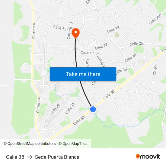 Calle 38 to Sede Puerta Blanca map