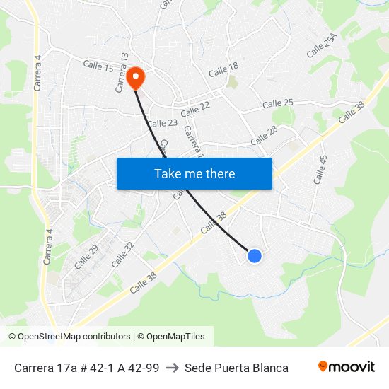 Carrera 17a # 42-1 A 42-99 to Sede Puerta Blanca map