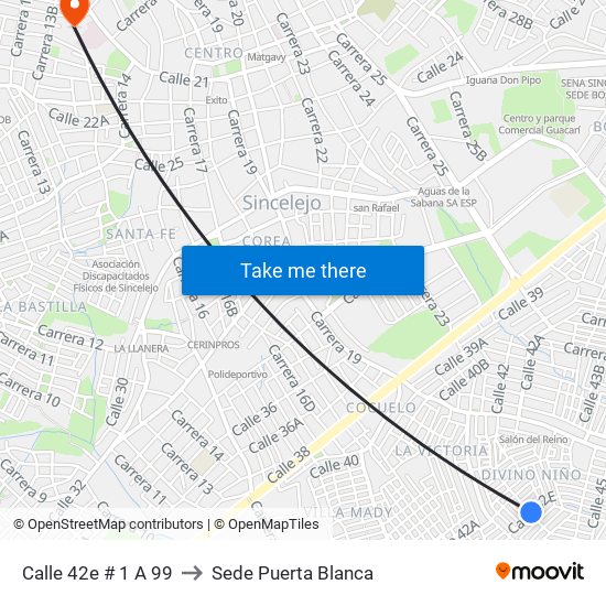 Calle 42e # 1 A 99 to Sede Puerta Blanca map