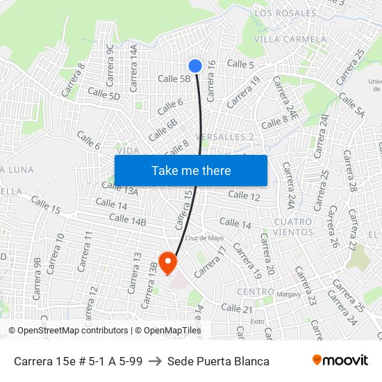 Carrera 15e # 5-1 A 5-99 to Sede Puerta Blanca map