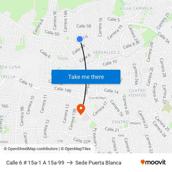 Calle 6 # 15a-1 A 15a-99 to Sede Puerta Blanca map