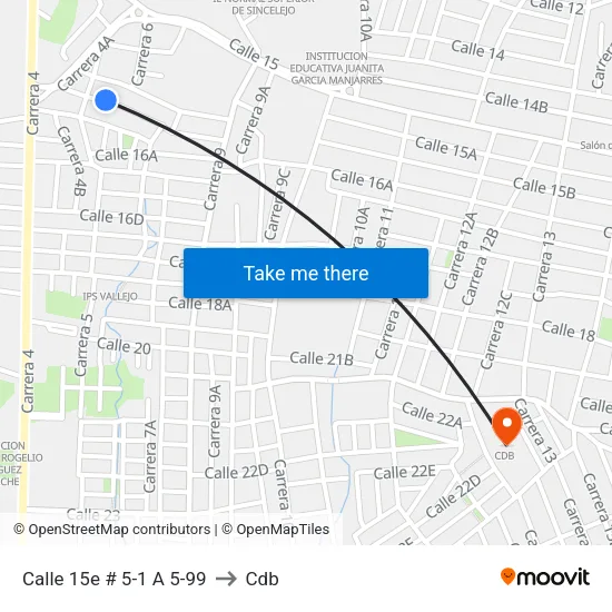 Calle 15e # 5-1 A 5-99 to Cdb map