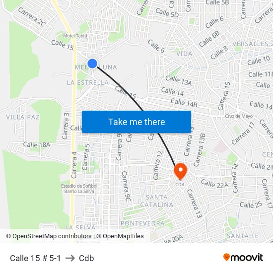 Calle 15 # 5-1 to Cdb map