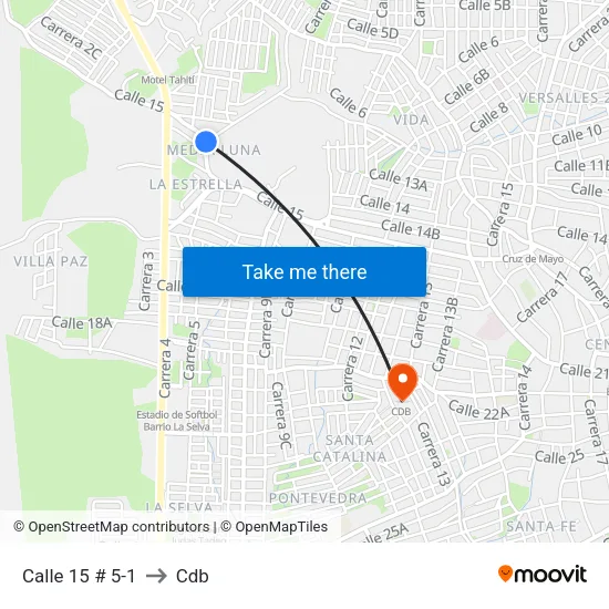 Calle 15 # 5-1 to Cdb map