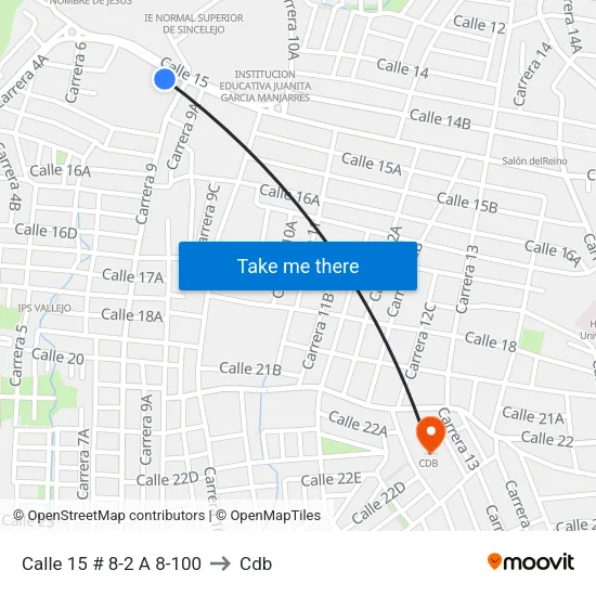 Calle 15 # 8-2 A 8-100 to Cdb map