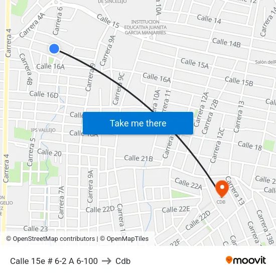Calle 15e # 6-2 A 6-100 to Cdb map