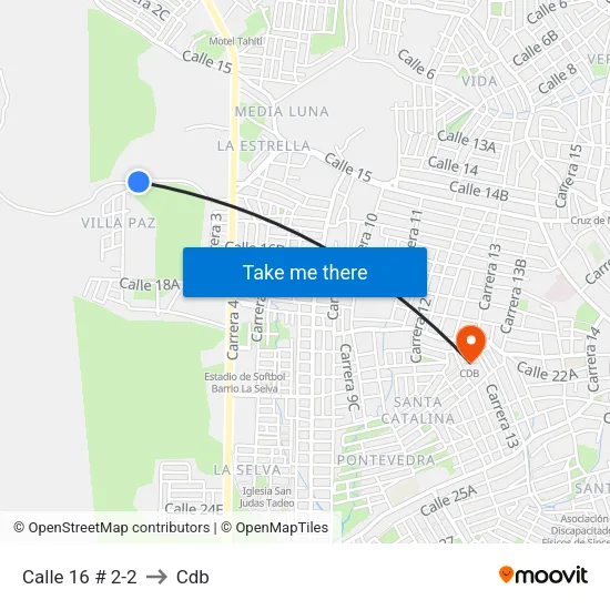 Calle 16 # 2-2 to Cdb map