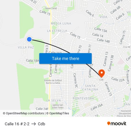 Calle 16 # 2-2 to Cdb map