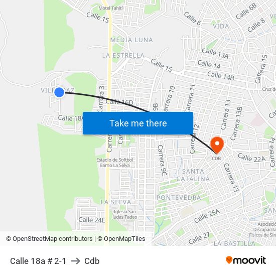 Calle 18a # 2-1 to Cdb map