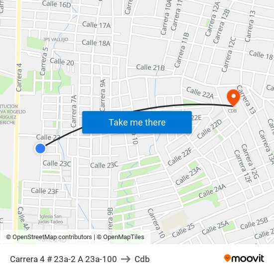 Carrera 4 # 23a-2 A 23a-100 to Cdb map