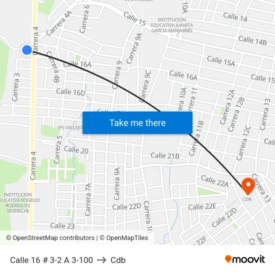 Calle 16 # 3-2 A 3-100 to Cdb map