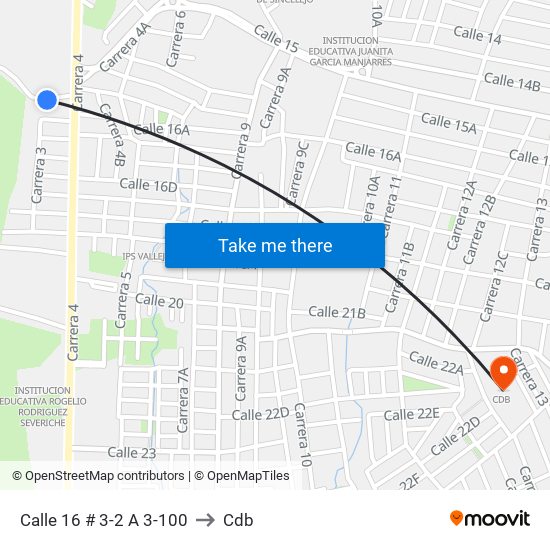 Calle 16 # 3-2 A 3-100 to Cdb map