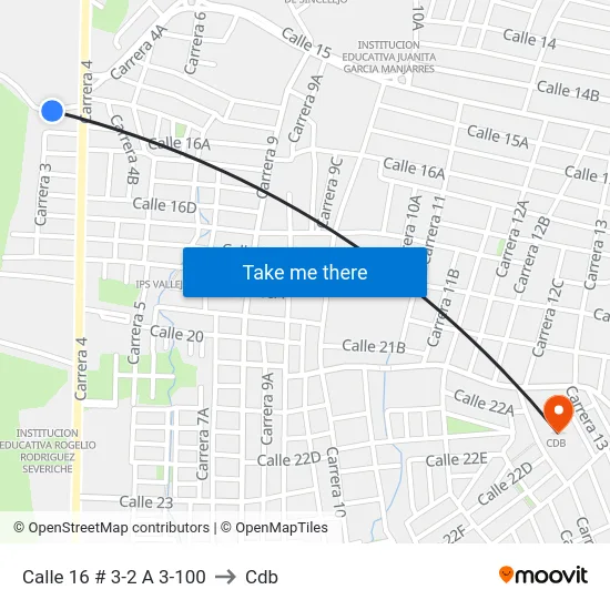 Calle 16 # 3-2 A 3-100 to Cdb map