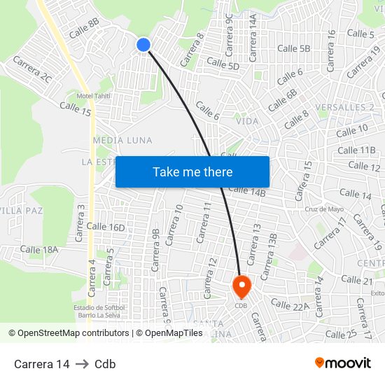 Carrera 14 to Cdb map