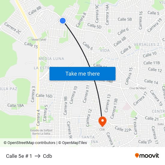 Calle 5e # 1 to Cdb map