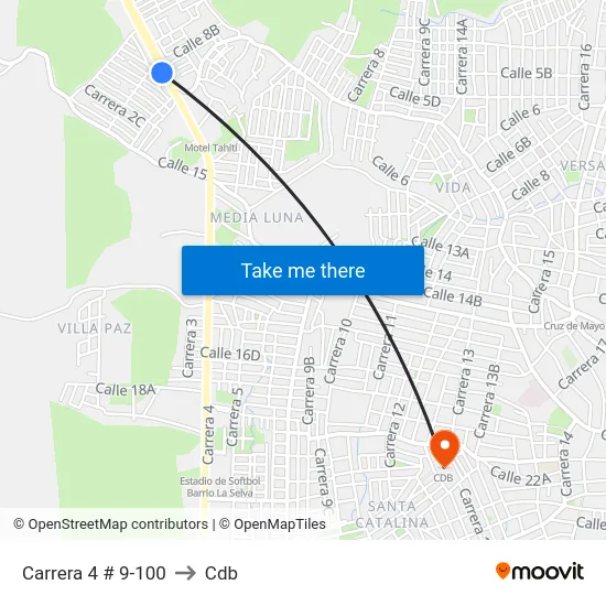 Carrera 4 # 9-100 to Cdb map