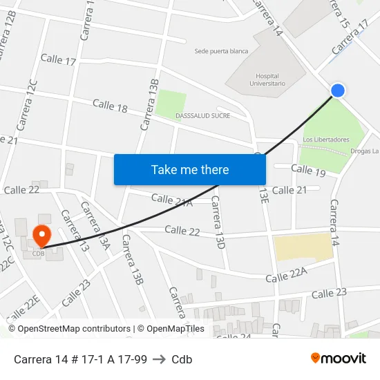 Carrera 14 # 17-1 A 17-99 to Cdb map