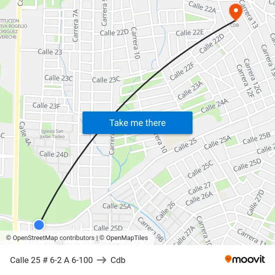 Calle 25 # 6-2 A 6-100 to Cdb map