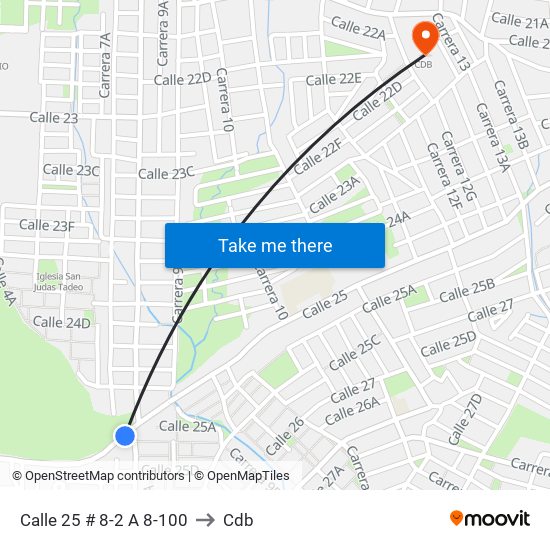 Calle 25 # 8-2 A 8-100 to Cdb map