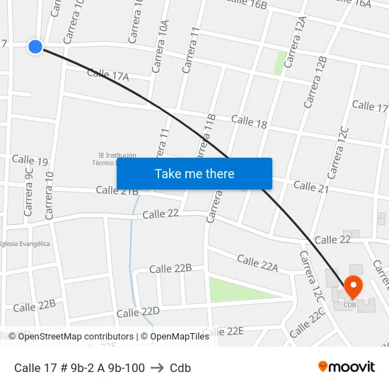 Calle 17 # 9b-2 A 9b-100 to Cdb map