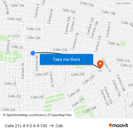 Calle 21c # 9-2 A 9-100 to Cdb map