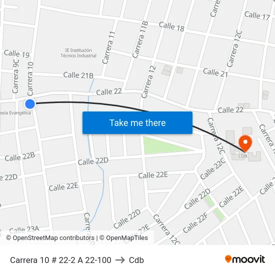 Carrera 10 # 22-2 A 22-100 to Cdb map