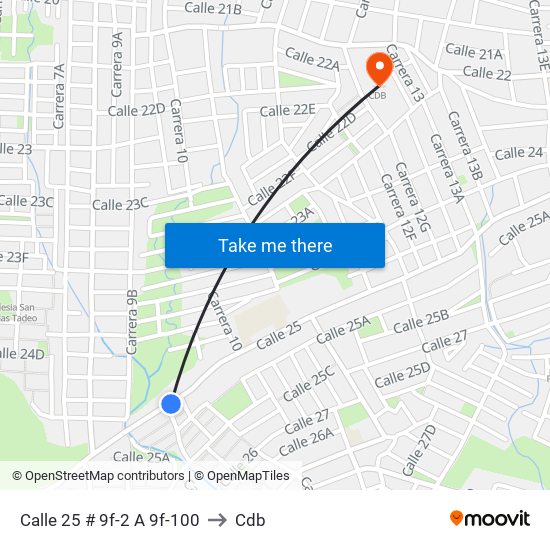 Calle 25 # 9f-2 A 9f-100 to Cdb map