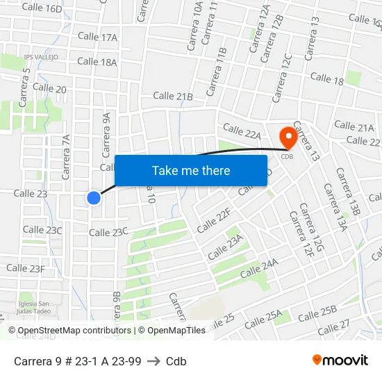 Carrera 9 # 23-1 A 23-99 to Cdb map