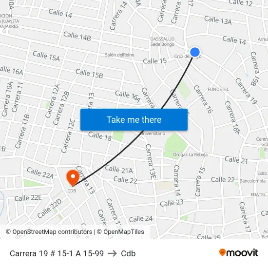 Carrera 19 # 15-1 A 15-99 to Cdb map