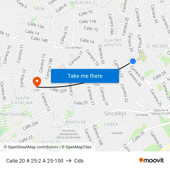 Calle 20 # 25-2 A 25-100 to Cdb map