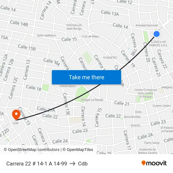 Carrera 22 # 14-1 A 14-99 to Cdb map
